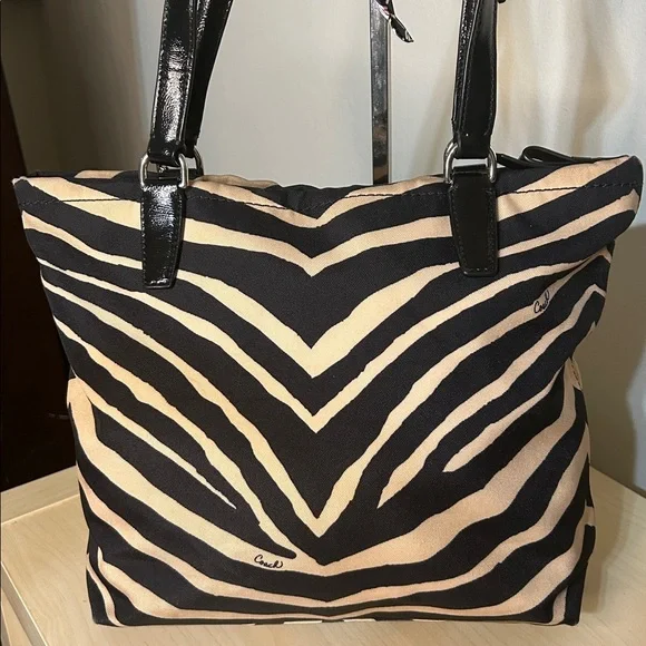 Coach Signature Stripe Zebra Tote Bag - Picture 3 of 10